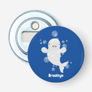 Cute beluga whale bubbles cartoon illustration bottle opener