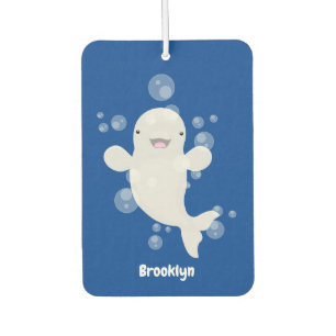 Cute beluga whale bubbles cartoon illustration car air freshener