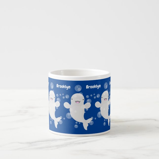 Cute beluga whale bubbles cartoon illustration espresso cup (Front)