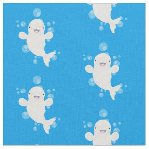 Cute beluga whale bubbles cartoon illustration fabric