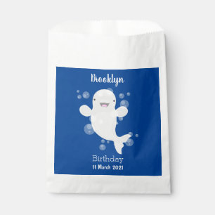 Cute beluga whale bubbles cartoon illustration favour bag