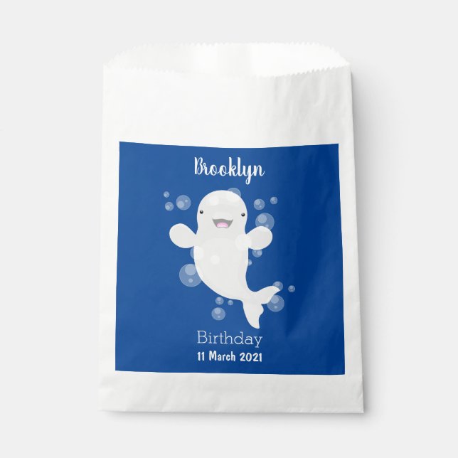 Cute beluga whale bubbles cartoon illustration favour bag (Front)