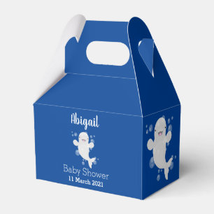 Cute beluga whale bubbles cartoon illustration favour box