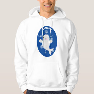 Cute beluga whale bubbles cartoon illustration hoodie