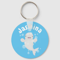 Cute beluga whale bubbles cartoon illustration