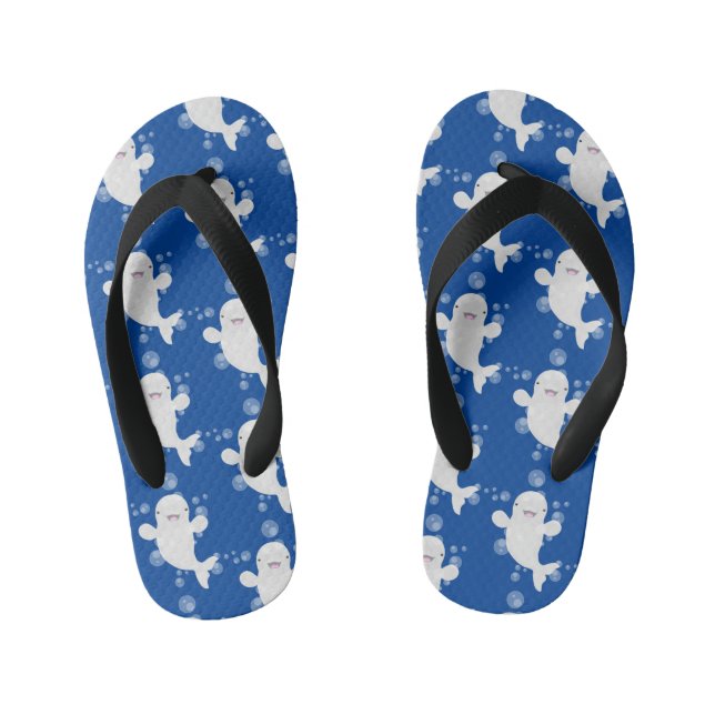 Cute beluga whale bubbles cartoon illustration kid's thongs (Footbed)