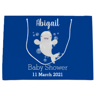Cute beluga whale bubbles cartoon illustration large gift bag