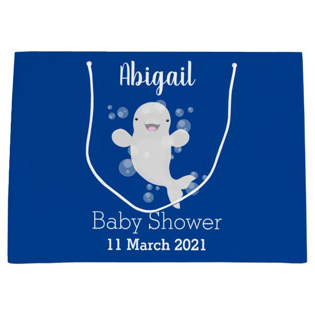 Cute beluga whale bubbles cartoon illustration large gift bag (Front)