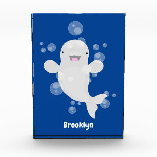Cute beluga whale bubbles cartoon illustration photo block