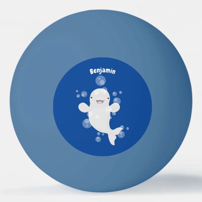 Cute beluga whale bubbles cartoon illustration ping pong ball (Front)