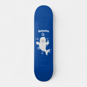 Cute beluga whale bubbles cartoon illustration skateboard