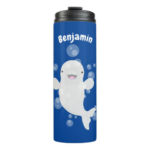 Cute beluga whale bubbles cartoon illustration thermal tumbler