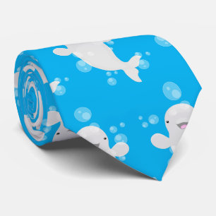 Cute beluga whale bubbles cartoon illustration tie