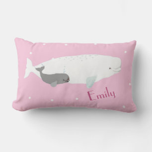 Cute Beluga Whale For Girls, Custom Name Pink Lumbar Cushion