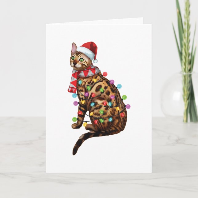 Cute Bengal Cat Funny Christmas Holiday Gifts Card (Front)