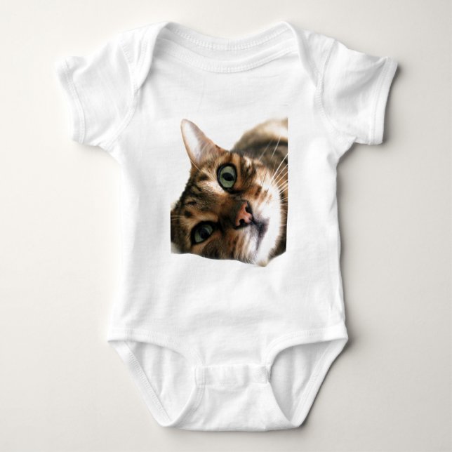 Cute Bengal Cat Lying in Bed T-shirt Baby Bodysuit (Front)