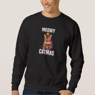Cute Bengal cat with fairy lights Meowy Catmas Pre Sweatshirt