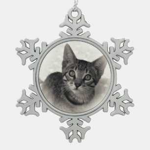 Cute Bengal Kitten Snowflake Pewter Christmas Ornament