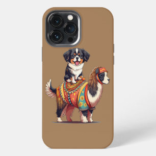 Cute Bernese Dog Riding on Llama iPhone 13 Pro Max Case