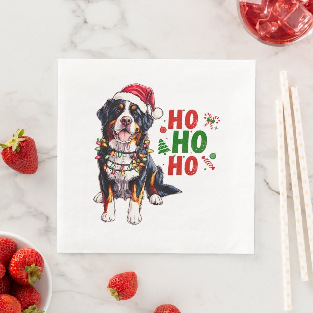 Cute Bernese Mountain Dog Christmas Hat Xmas Napkin (Insitu)