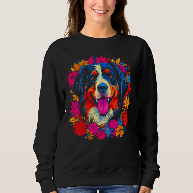 Cute Bernese Mountain Dog Flowers Sweatshirt (Front)