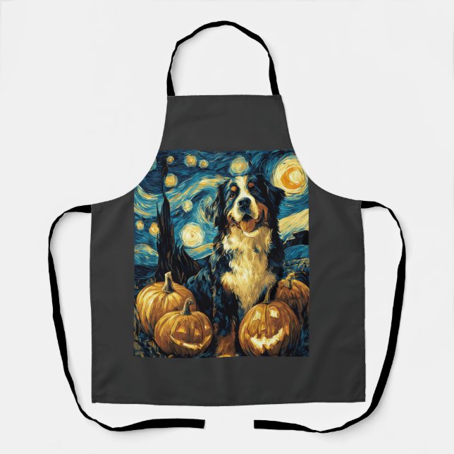 Cute Bernese mountain Dog Halloween Jack O Lantern Apron (Front)