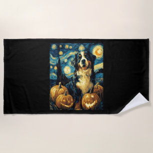 Cute Bernese mountain Dog Halloween Jack O Lantern Beach Towel