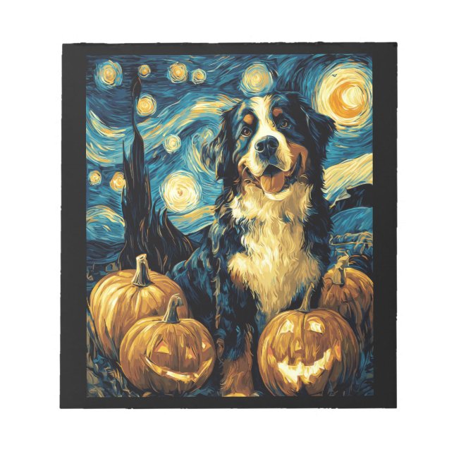 Cute Bernese mountain Dog Halloween Jack O Lantern Notepad (Front)