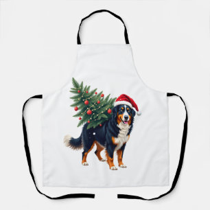 Cute Bernese Mountain Dog in a Christmas Tree for Apron