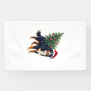 Cute Bernese Mountain Dog in a Christmas Tree for Banner