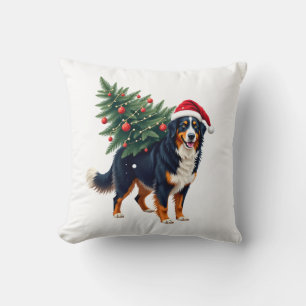 Cute Bernese Mountain Dog in a Christmas Tree for Cushion