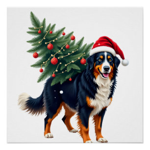 Cute Bernese Mountain Dog in a Christmas Tree for Poster