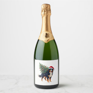 Cute Bernese Mountain Dog in a Christmas Tree for Sparkling Wine Label