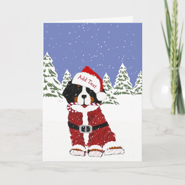 Cute Bernese Mountain Dog Santa Paws Holiday Card (Front)