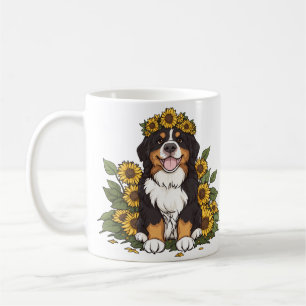 Cute Bernese Mountain Dog Wearing Sunflower Crown Coffee Mug
