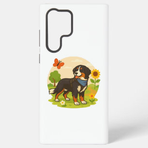 Cute Bernese Mountain Dog with Sunflower & Butterf Samsung Galaxy Case