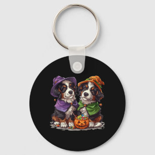 Cute Bernese Mountain Dogs Witch Pumpkin Halloween Key Ring