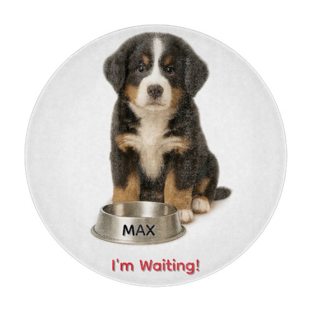 Cute Bernese Mountain Personalised Puppy Cutting Board (Front)