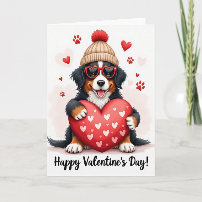 Cute Bernese Valentine Dog Card (Front)