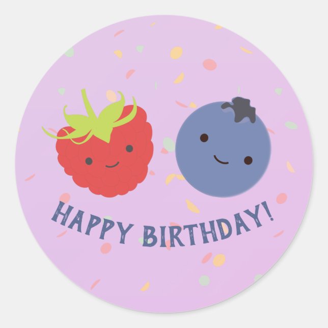 Cute Berry Berry Happy Birthday Kawaii Berries Classic Round Sticker (Front)
