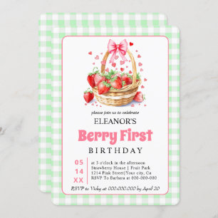 Cute Berry First Birthday strawberries for girls Invitation