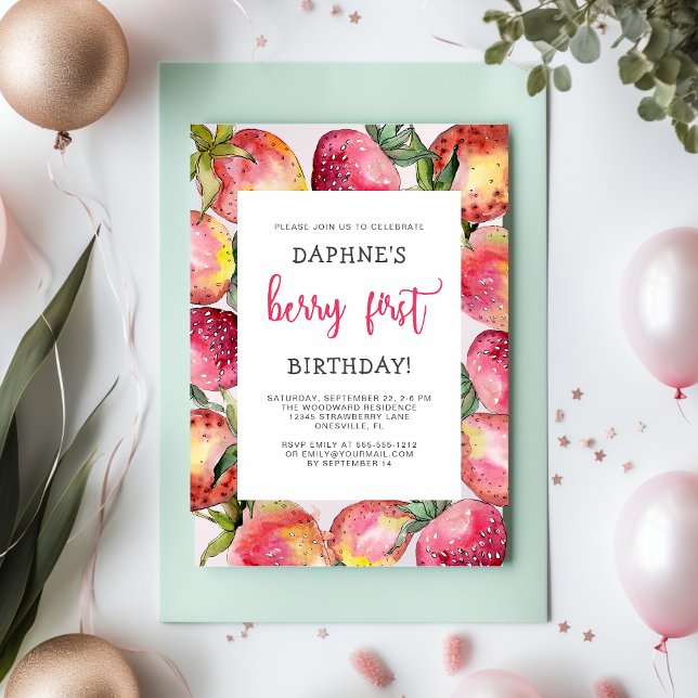 Cute Berry First Birthday Strawberry Party Invitation (Creator Uploaded)