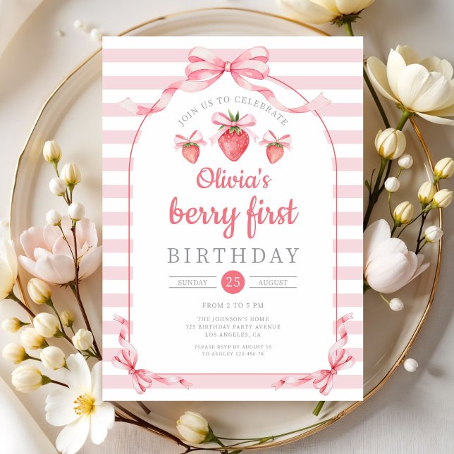 Cute Berry First Girl 1st Birthday Invitation (Cute Berry First Girl 1st Birthday Invitation)