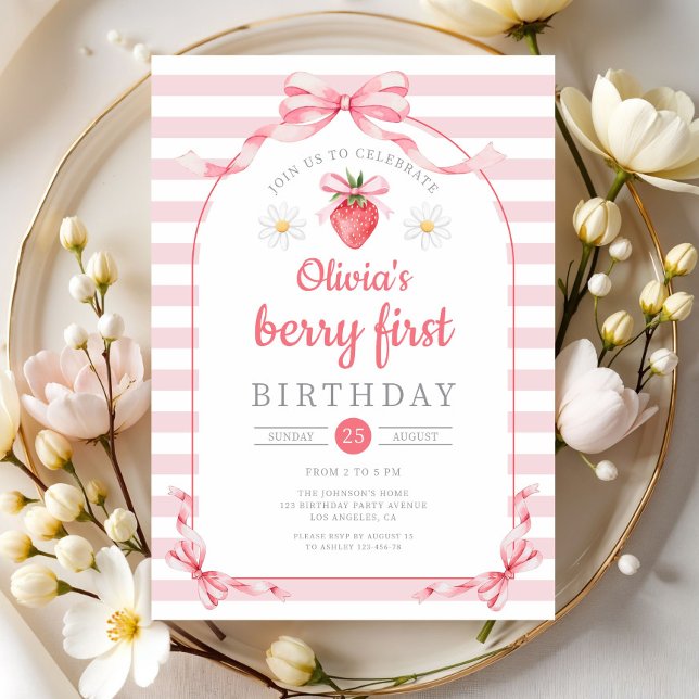Cute Berry First Girl 1st Birthday Invitation (Cute Berry First Girl 1st Birthday Invitation)