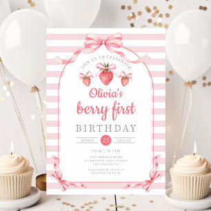 Cute Berry First Girl 1st Birthday Invitation