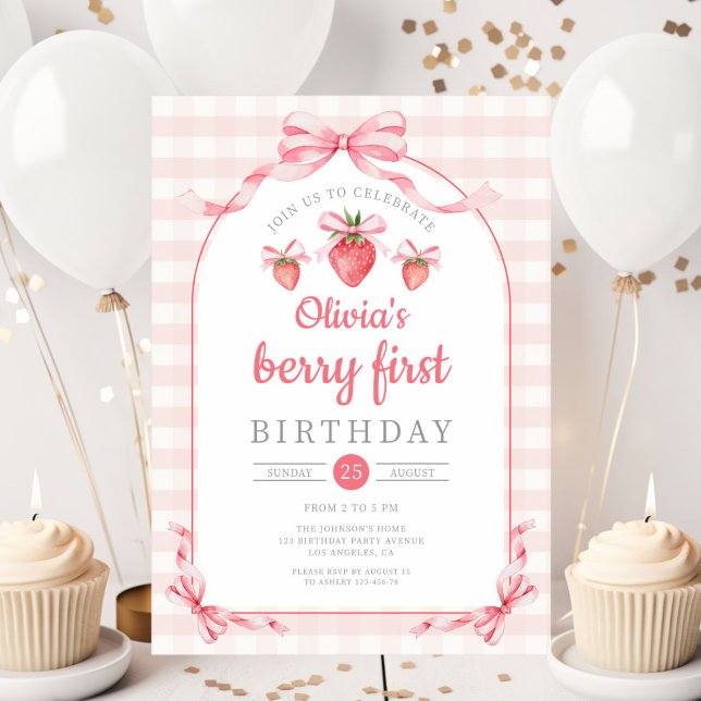 Cute Berry First Girl 1st Birthday Invitation (Cute Berry First Girl 1st Birthday Invitation)