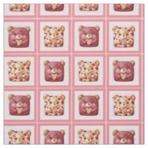 Cute Berry Patchwork Teddy Bear Fabric