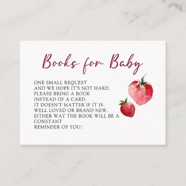 Cute Berry Strawberry Baby Shower Book Request Enclosure Card (Front)