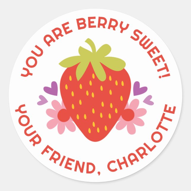 Cute Berry Sweet Kids Strawberry Valentine Classic Round Sticker (Front)