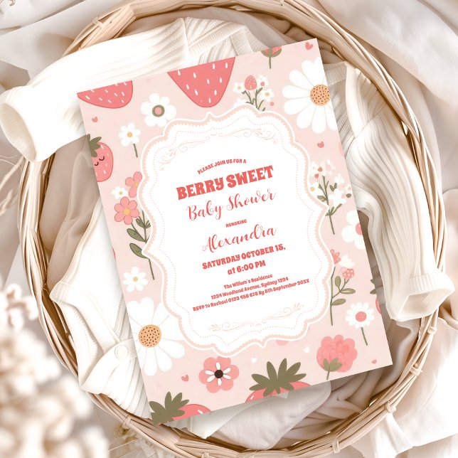 Cute Berry Sweet Pink Coquette Baby Shower Invitation (Creator Uploaded)